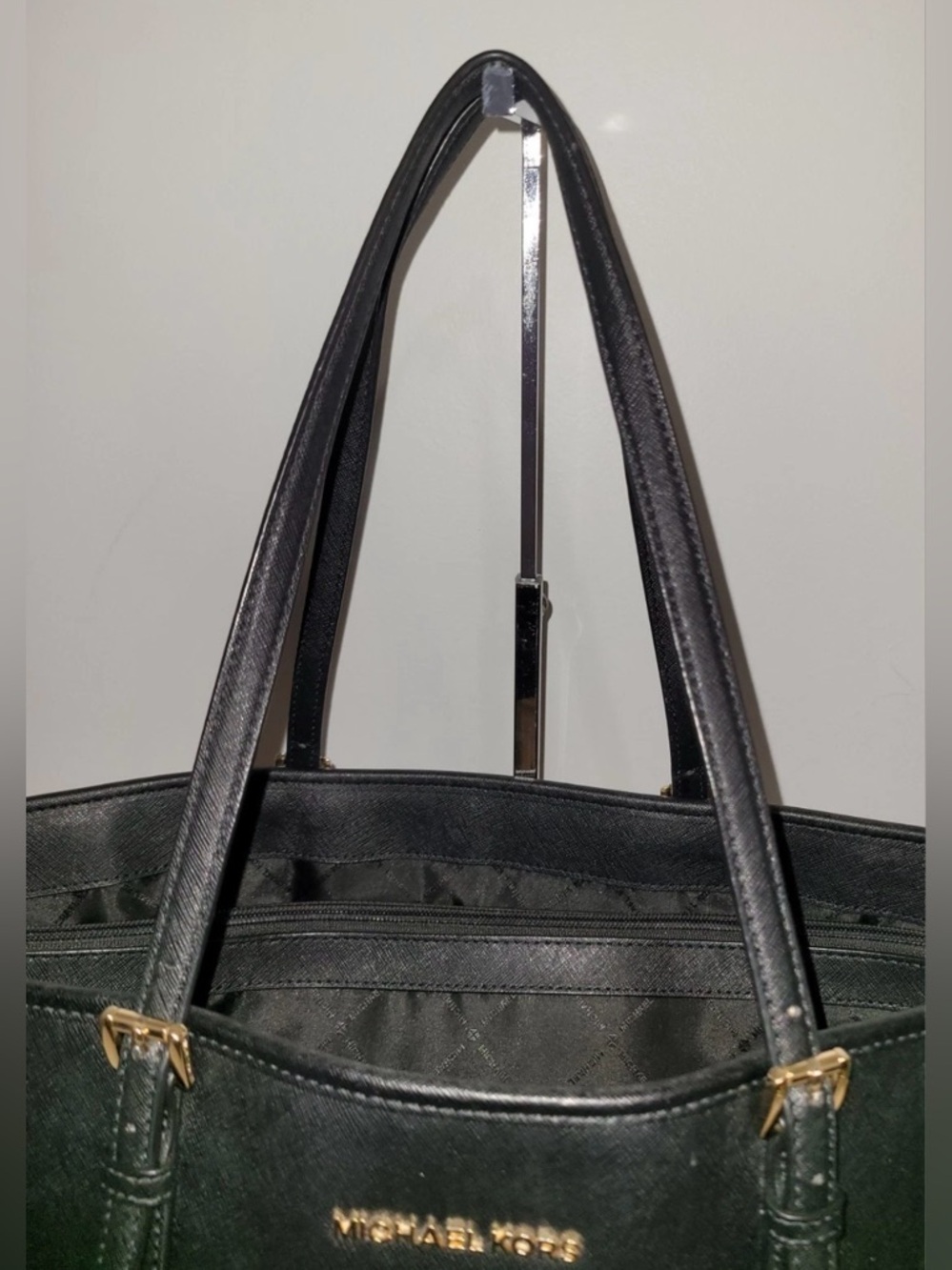Michael Kors Jet Set Travel Black Saffiano Leather Tote with Gold Accent - Picture 11 of 16